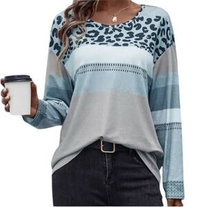 Leopard Print Colourblock Drop Shoulder Tee